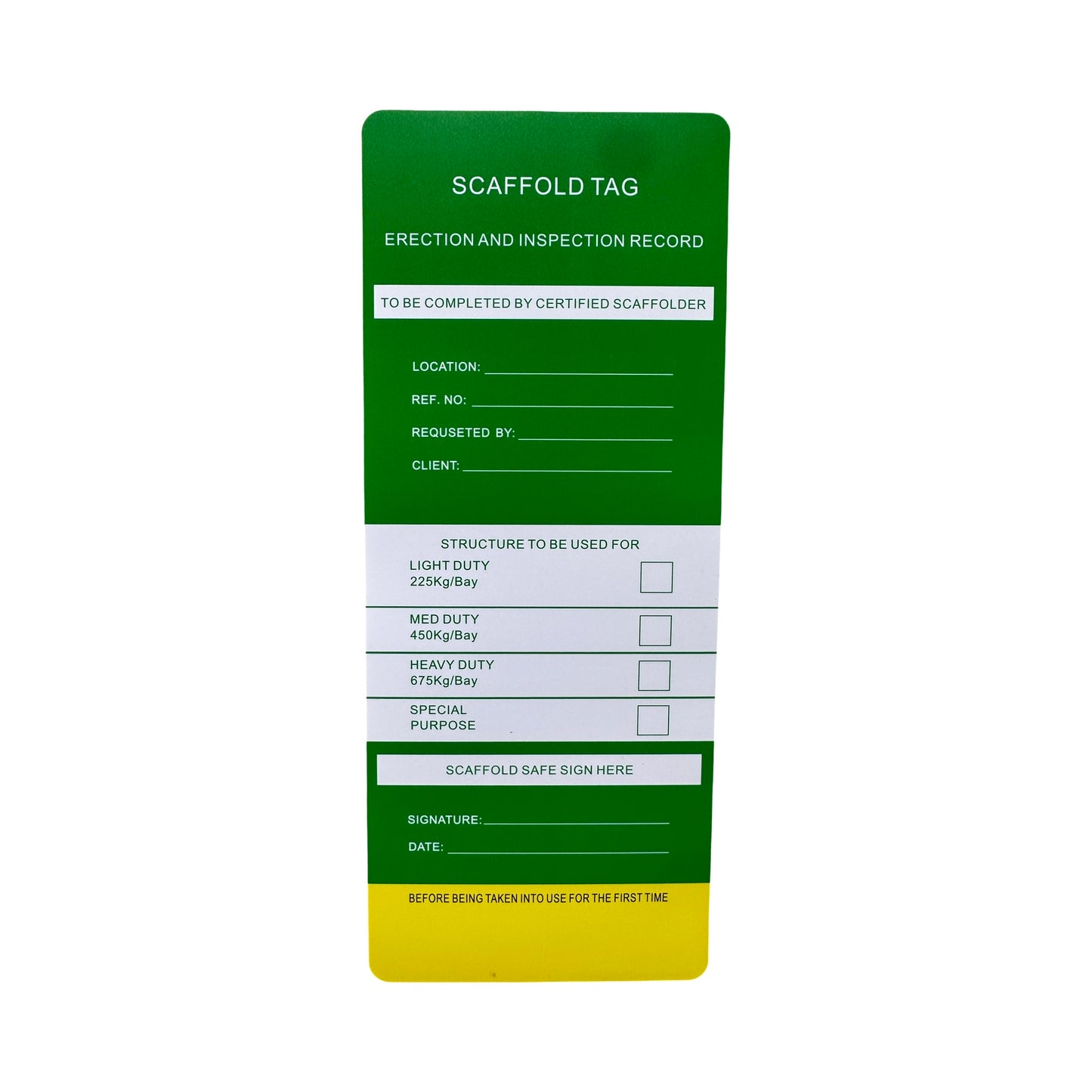 Scaffolding Tag Labels Pack of 100